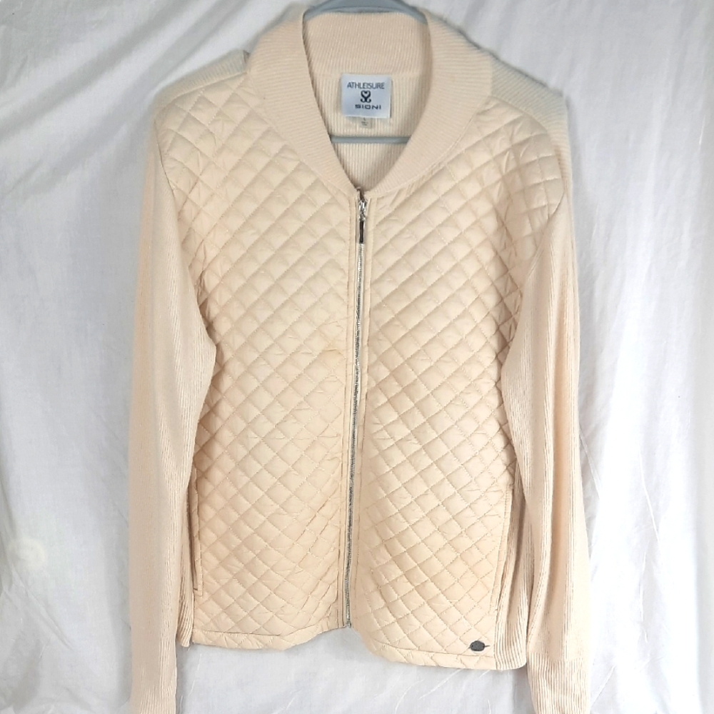 Athleisure Sioni Womens Jacket Large Cream Beige Zip Front Long Sleeve